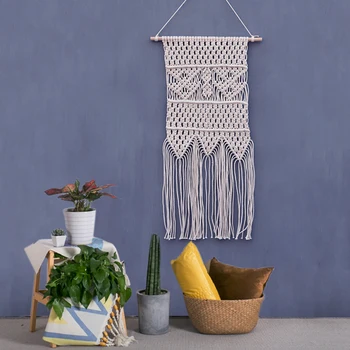 

Bohemian Handmade Knitting Tapestry Cotton Rope Macrame Wall Hanging Tapisserie Tassel Gifts Home Wall Decoration Textiles