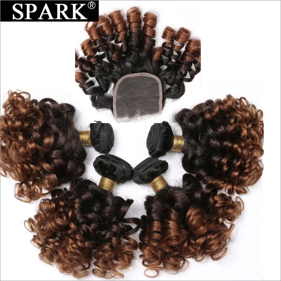 Spark Волосы remy эффектом деграде (переход от темного к перуанские вьющиеся 3/4 Связки