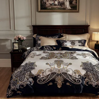 

100S Egyptian Cotton Bohemia Bedding set 4Pcs King Queen size wedding Luxury Duvet cover set Pillow shams