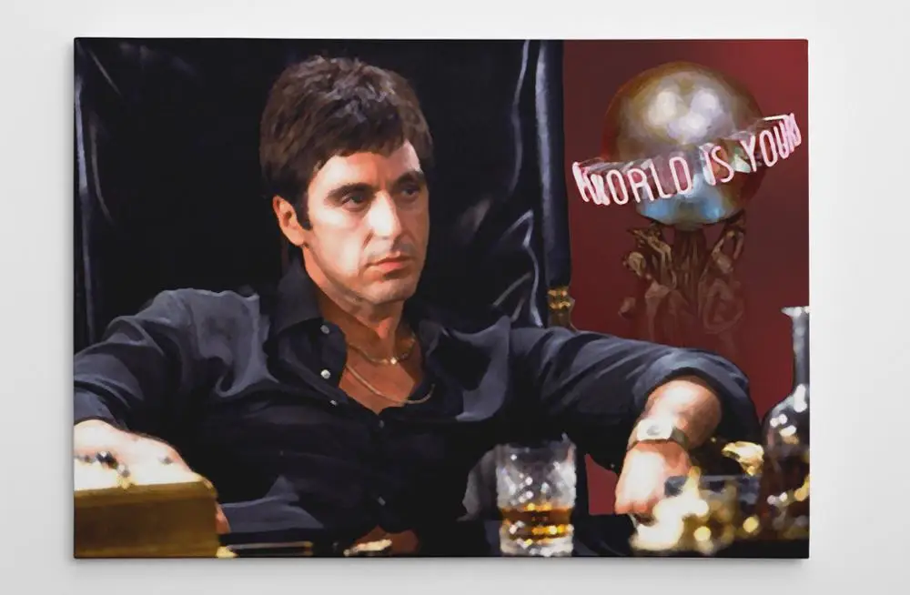 100% ручная масляная живопись работа Al Pacino Scarface галерея обернутая холстом