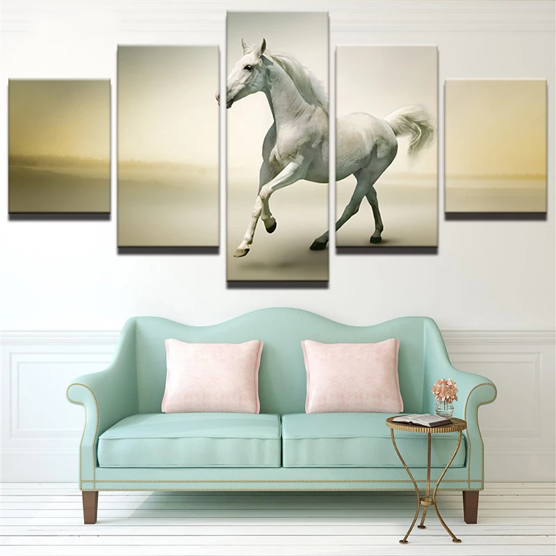 Wall Art Frame Canvas Painting Poster 5 Panel Animal Horse Wall Modular Pictures For Living Room Home Decor Modular Pictures
