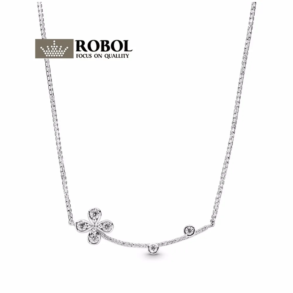

Original 1:1 New Flower Open Four Leaf DIY Necklace Jewelry 925 Silver 397956CZ Clavicle Chain Female Gift for Girls Wholesale