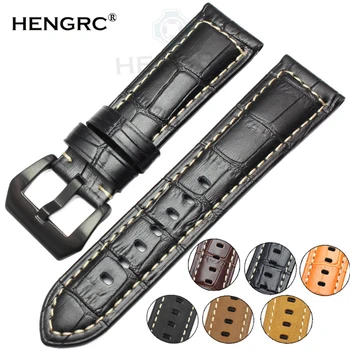 

Genuine Leather Watchbands Men High Quality Thick Watch Band Strap 22mm 24mm Brown Black Wristwatches Belt Buckle For Panerai