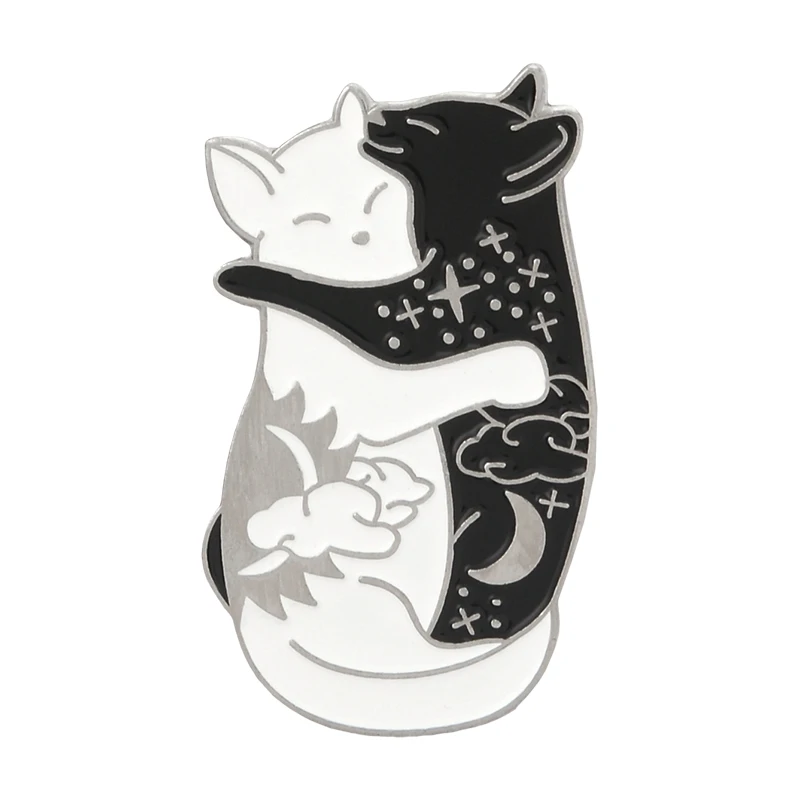 Yin Yang cat-1 Qihe ювелирные изделия с рисунком кота и штыри черепа Инь Броши ведьма черная кошка белый череп голова Hug темно для привлекательных аксессуары эмаль на булавке - Окраска металла: Yin Yang cat-1