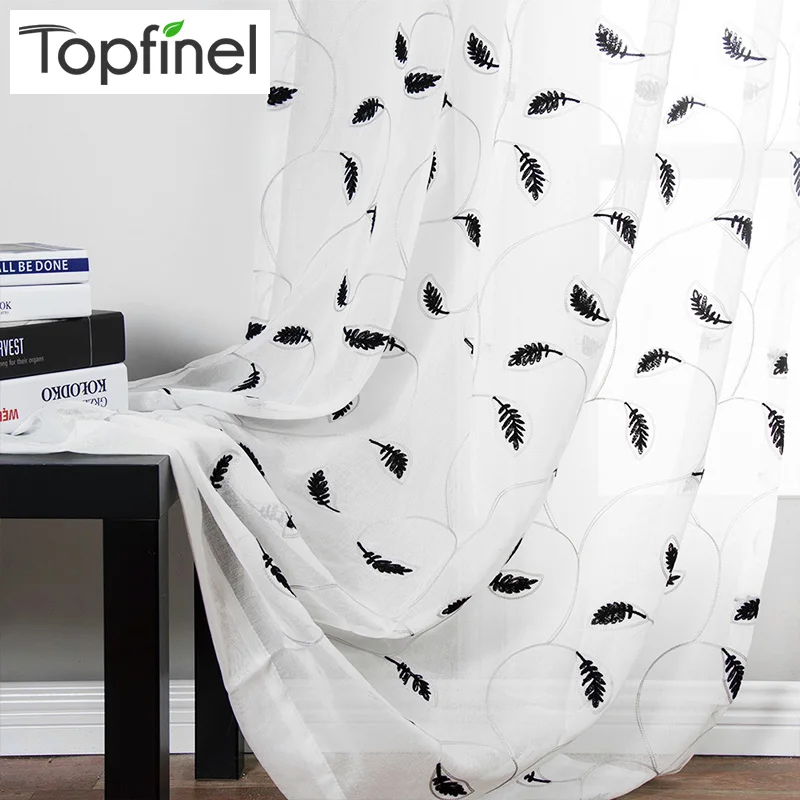 

Topfinel Leaves Pattern Embroidered White Sheer Curtains Window Tulle Curtains for Living Room Bedroom Kitchen Curtain Drapes