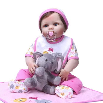 

Nicery 22inch 55cm Bebe Reborn Doll Hard Silicone Boy Girl Toy Reborn Baby Doll Gift for Children Pink Blanket Elephant Doll