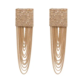

Fashion Large Geometric Crystal Dangle Earrings for Women Bohemian Charm Layer Metal Tassel Drop Earrings Party Hanging Jewelry