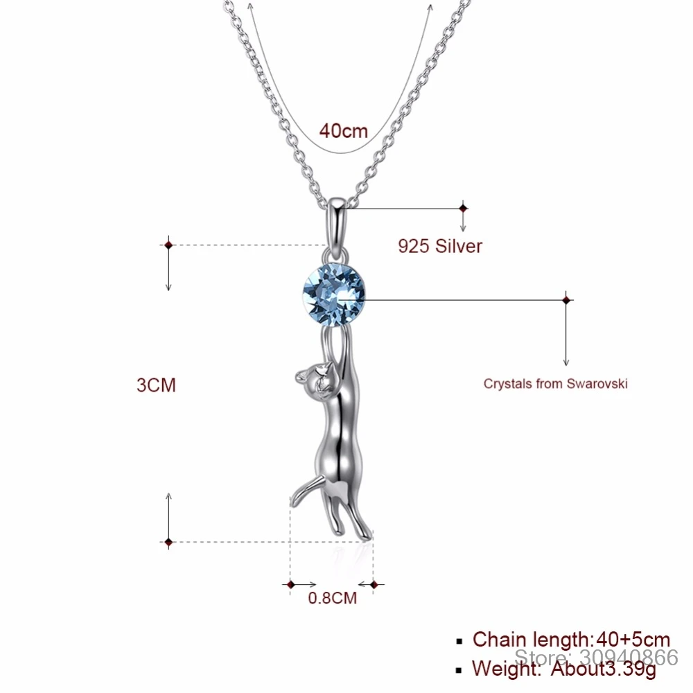 LEKANI кристаллами от Swarovski ожерелье 925 пробы Серебряное Сексуальное кошачье хрустальное ожерелье-подвеска животное длинное ювелирное изделие из бутика