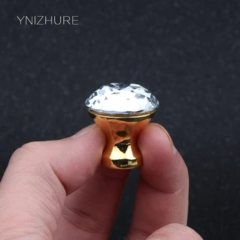 

25mm Furniture Door Kitchen Cabinet Drawer Wardrobe pull Handle K9 Crystal Glass Gold Handle Diamond Shape Knob With Screw
