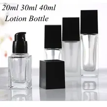 1 шт. 20 мл 30 мл 40 мл прозрачная квадратная стеклянная бутылка с черным насосом для лосьона эфирный Оли увлажняющий уход за лицом Вода Жидкий крем