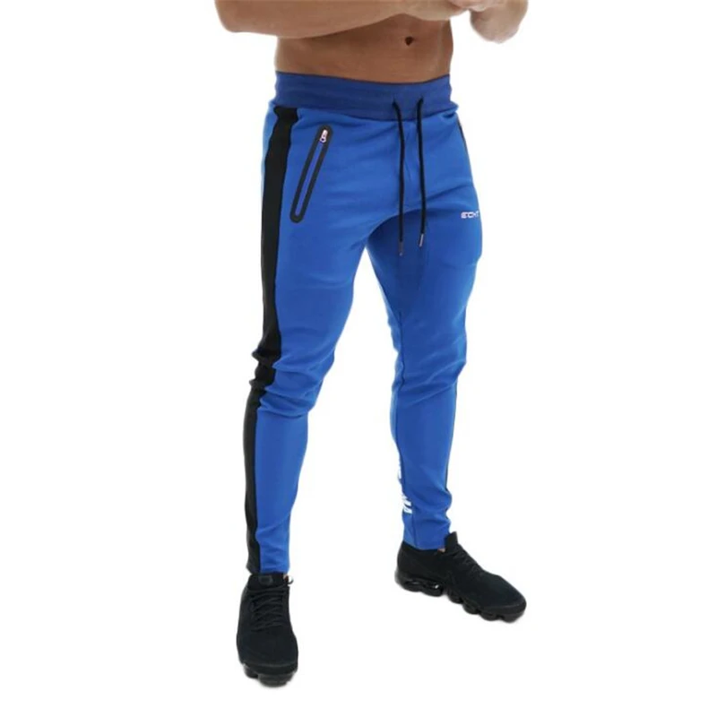 

2019 Men Sports Running Pants Cotton Solid Color Zipper Pants Gym Jogging Pants Men Brand Sports Pants Quality men's Trousers
