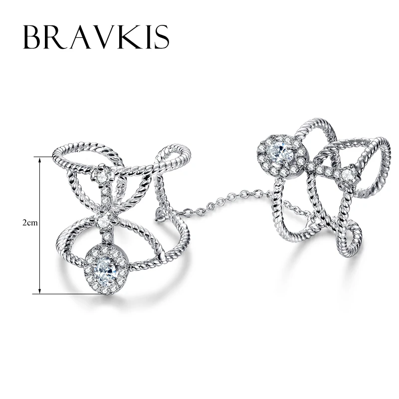 Женские полные кольца на палец BRAVEKISS с цепочкой открытые колечки из кубического