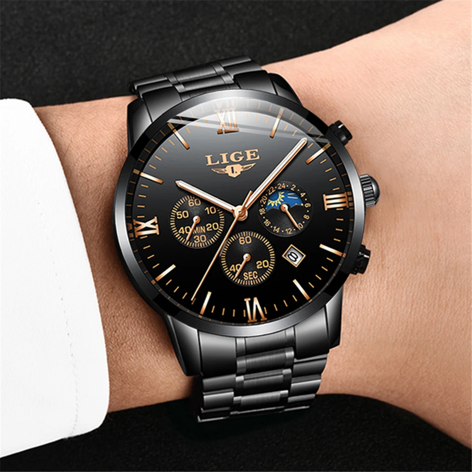Relogio Masculino LIGE мужские часы Топ бренд класса люкс мужские военные водонепроницаемые спортивные часы из нержавеющей стали Кварцевые часы+ коробка