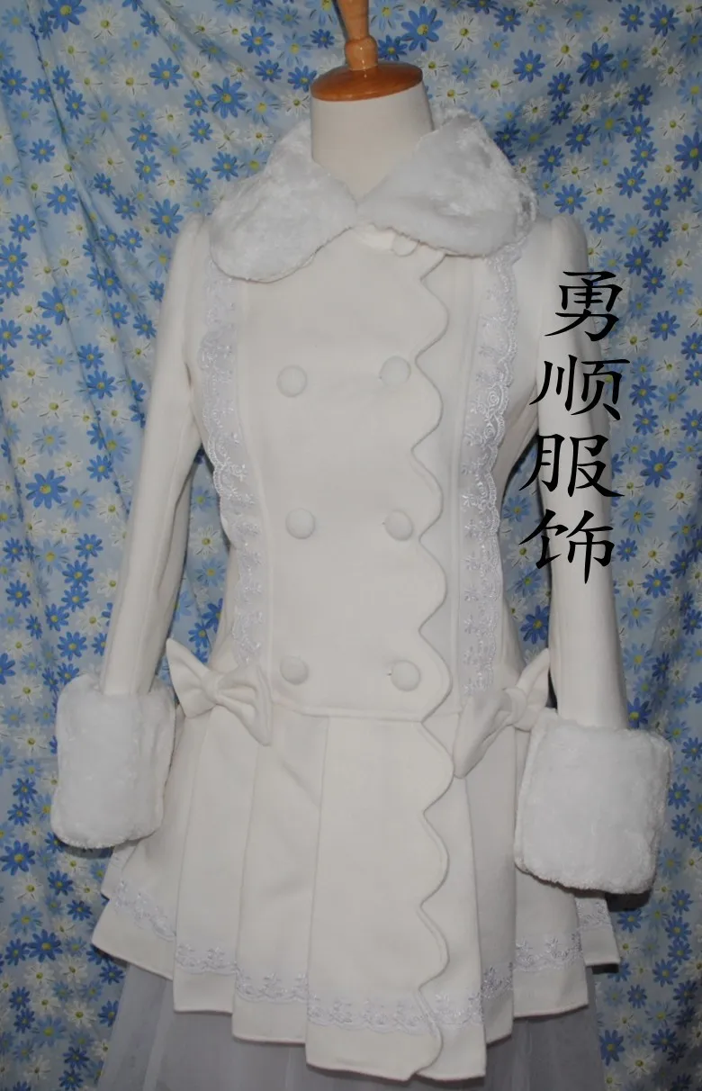Милое пальто принцессы Лолита милое японское шерстяное зимнее милое пальто в стиле Лолита зимние пальто для девочек Брендовое длинное зимнее пальто - Цвет: Белый