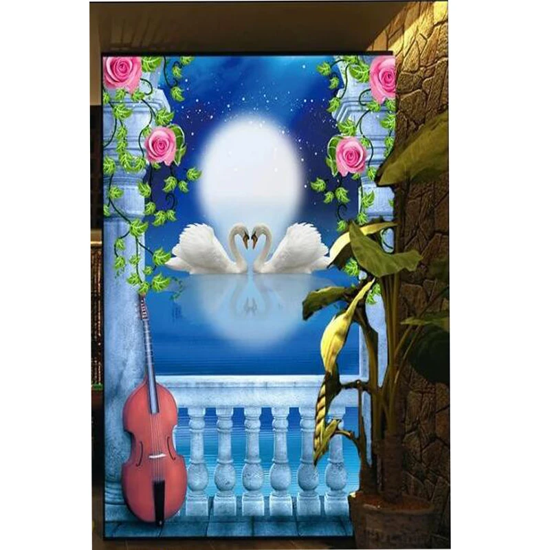 

Youran 5D Diamond Mosaic Moonlight Swan Lake Pattern Diamond Painting Cross Stitch Kit Animal Pasting Needlework Home Decoration