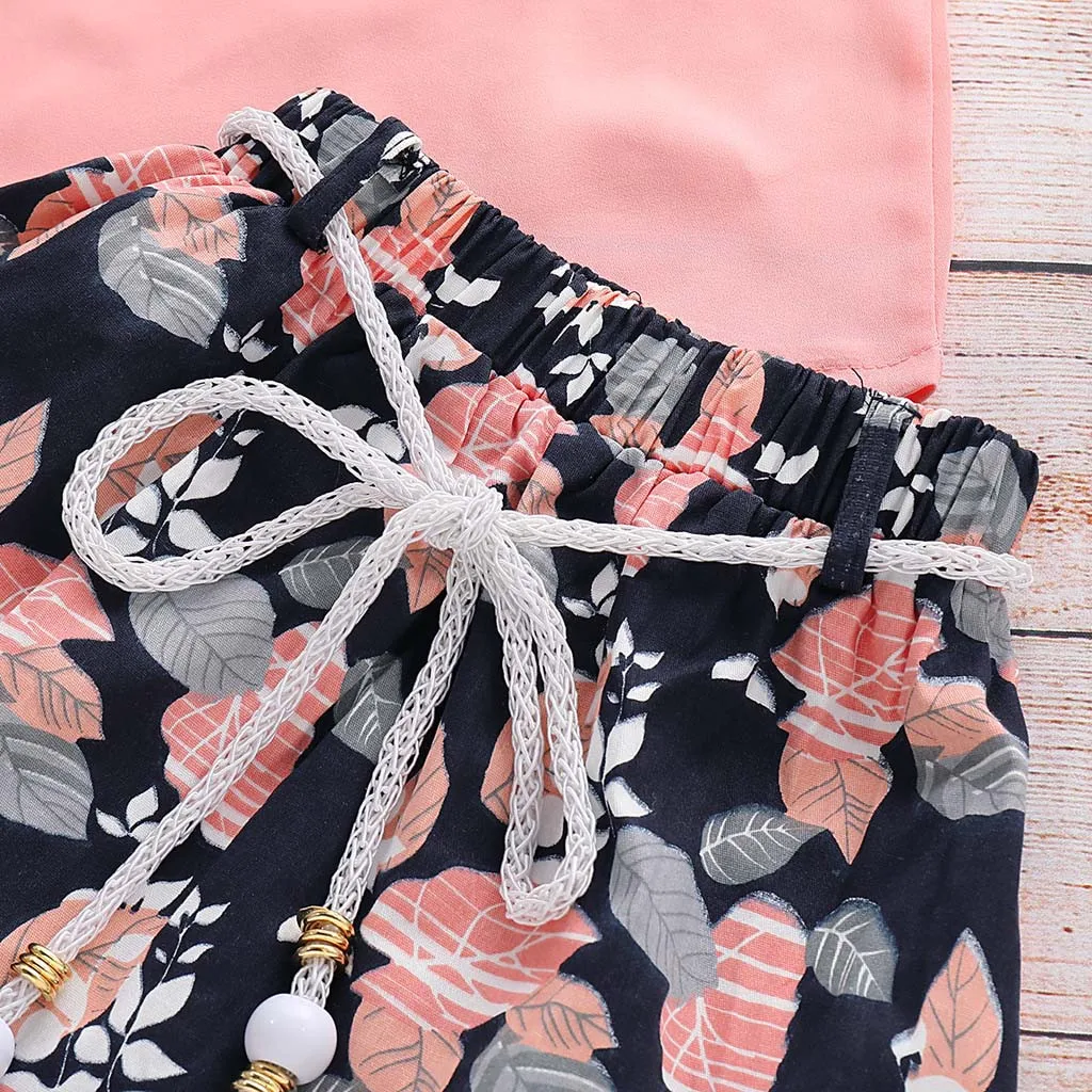 2019 طفل الرضع ملابس اطفال بنات الزهور طباعة Rufflus Bowknot قمم تنورة تتسابق مجموعة ملابس زي الاطفال الفتيات الملابس