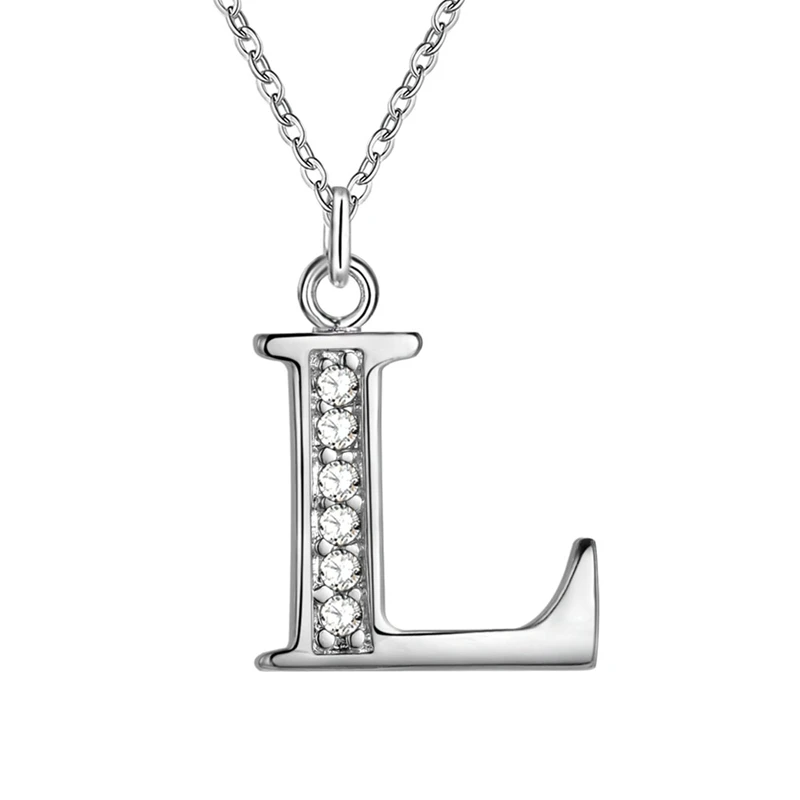 Ожерелье с подвеской с надписью "имя" для женщин и мужчин, с алфавитом от А до Я, серебряный цвет, 925, CZ покрытие, модное ожерелье, цепочка с цепочкой, ювелирное изделие - Окраска металла: L