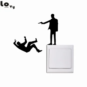 

Funny Shooting Man Light Switch Sticker Creative Figure Silhouette Wall Stickers for Bedroom Living Room Bathroom Home Decor