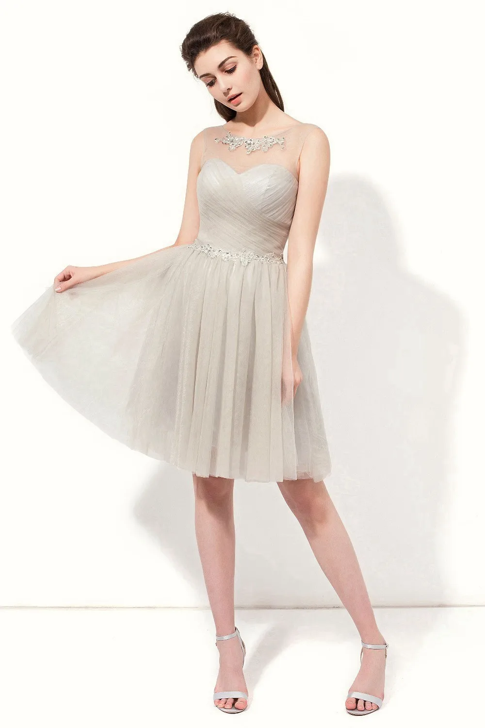 In Stock Sexy Summer Style Short Evening Dress 2017 Sheer Neck High