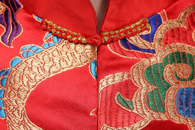 Красное платье с длинными рукавами жениха праздничный костюм для Для мужчин cheongsam qipao верхний костюм улучшилось мужские свадебные китайское традиционное платье