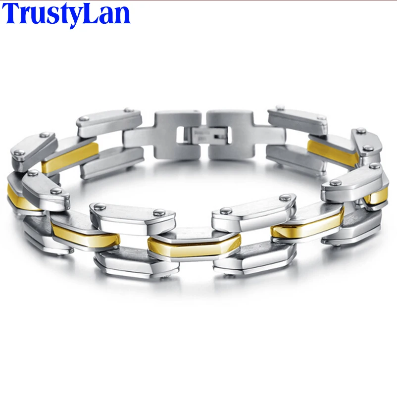 TrustyLan Europe Style Gold Color Bracelets For Men 14MM Wide Bracelet