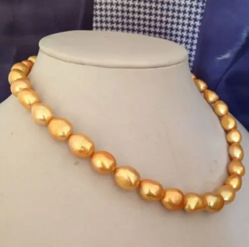 

fast 12-13mm natural Australian south sea gold pearl necklace 17inch NEW