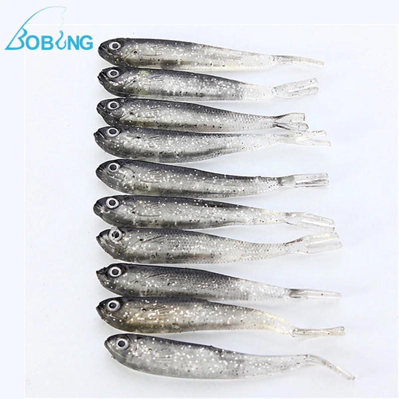 Bobing 10pcs/lot 80mm Soft Silicone Tiddler Lure Fluke Fish Fishing