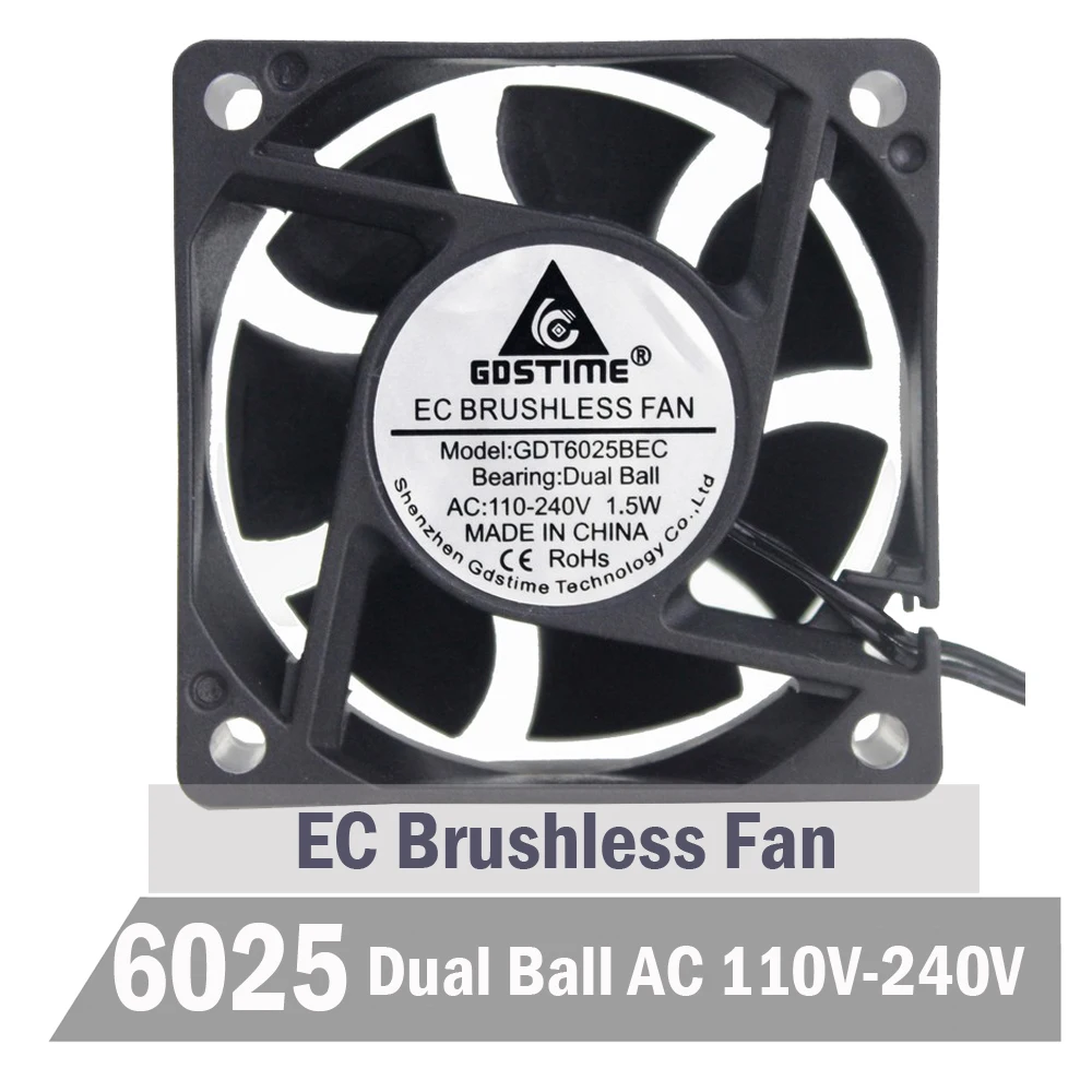 

100Pcs Gdstime Ball 6CM 60MM EC Brushless Fan 60X25MM AC 110V 115V 120V 220V 240V Cooling Fan Industry Cooler Fan
