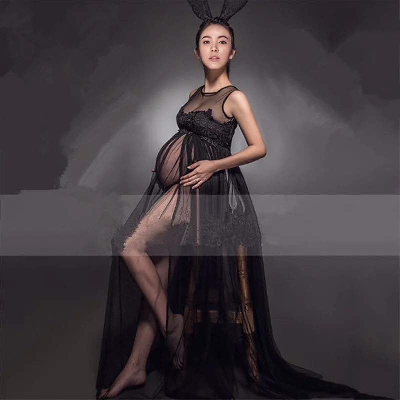 Модная фотосессия для беременных пляжное платье черное шифоновое, для будущих мам длинное платье для беременных реквизит для фотосъемки необычная одежда