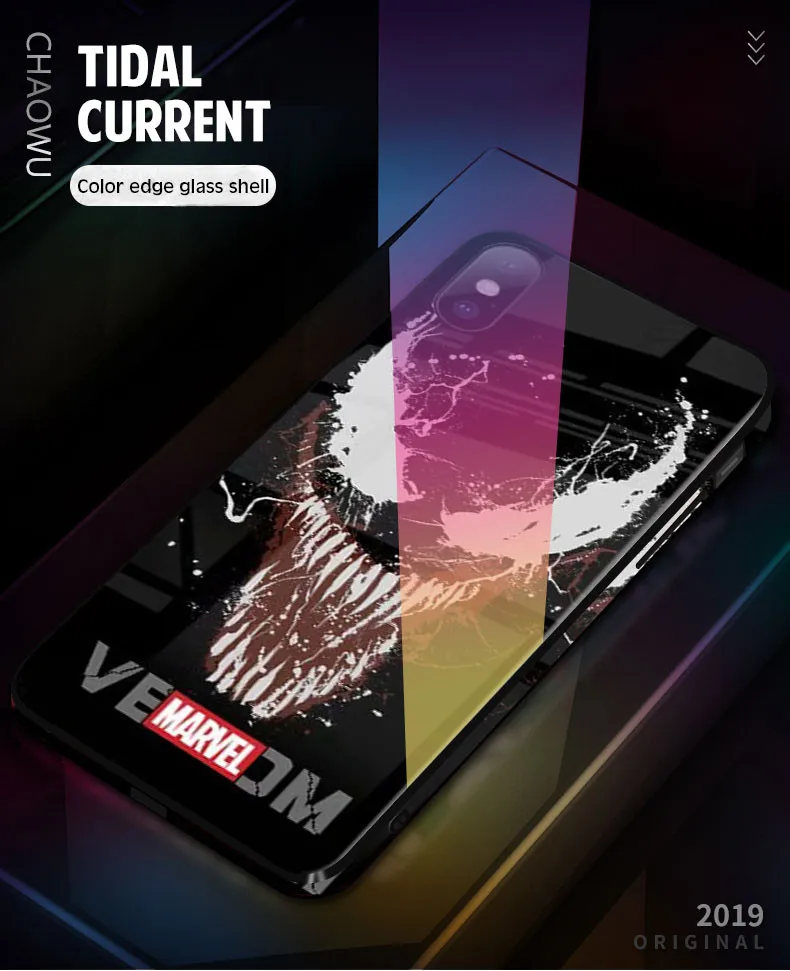 Venom Черная пантера Бэтмен Железный человек закаленное стекло чехол для iPhone 11 Pro X XR XS MAX 7 8 6 6S Plus Супермен чехол Спайдермен - Цвет: Venom A