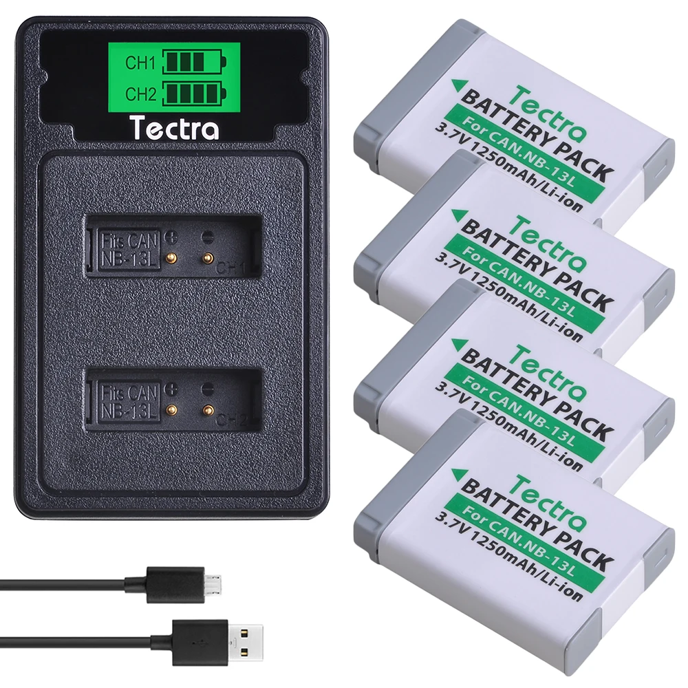 

4PCS 1250mAh NB-13L NB13L NB 13L Battery+LCD Type C Charger for Canon G7 X Mark II G7X PM165 G5 X G5X G9 X G9X SX620 SX720 HS