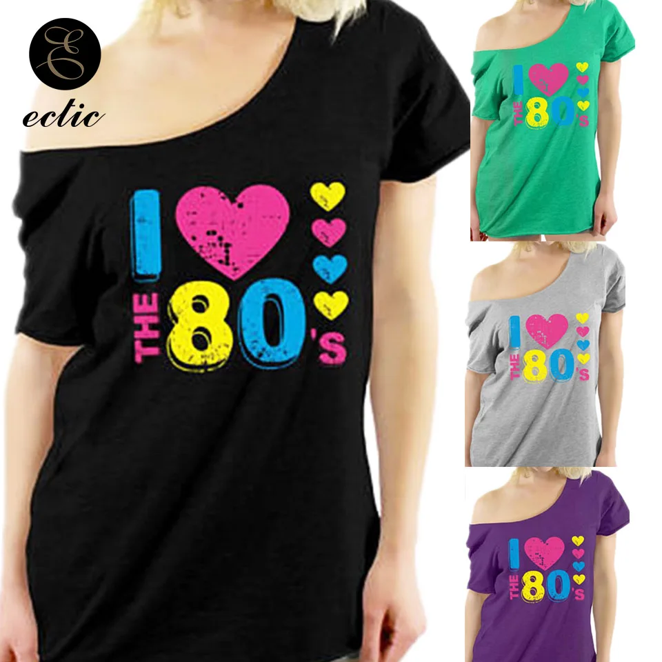 Womens Ladies I Love The 80s Neon Festive Summer Off Shoulder T-Shirt Vest Top