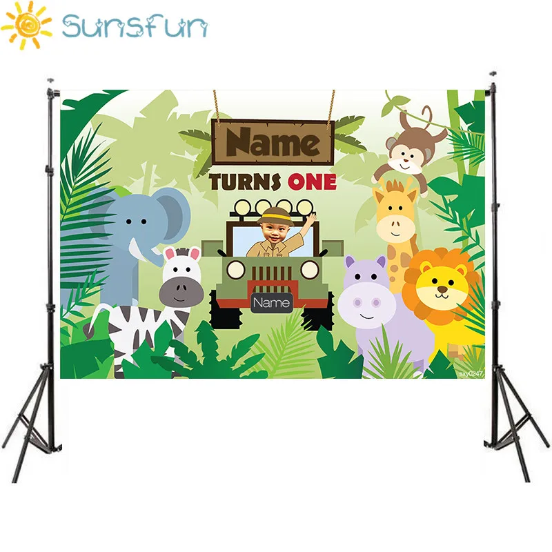 

Sunsfun custom birthday stage backdrop for Jungle safari Theme party zoo wild background Newborn Baby Animals Photo Boothsxy0247