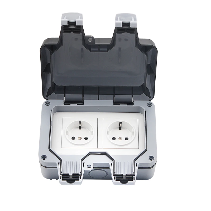 

IP66 EU 16A Waterproof Dustproof wall switch socket Outdoor Switched Double Socket PC Flame retardent material Home Improve