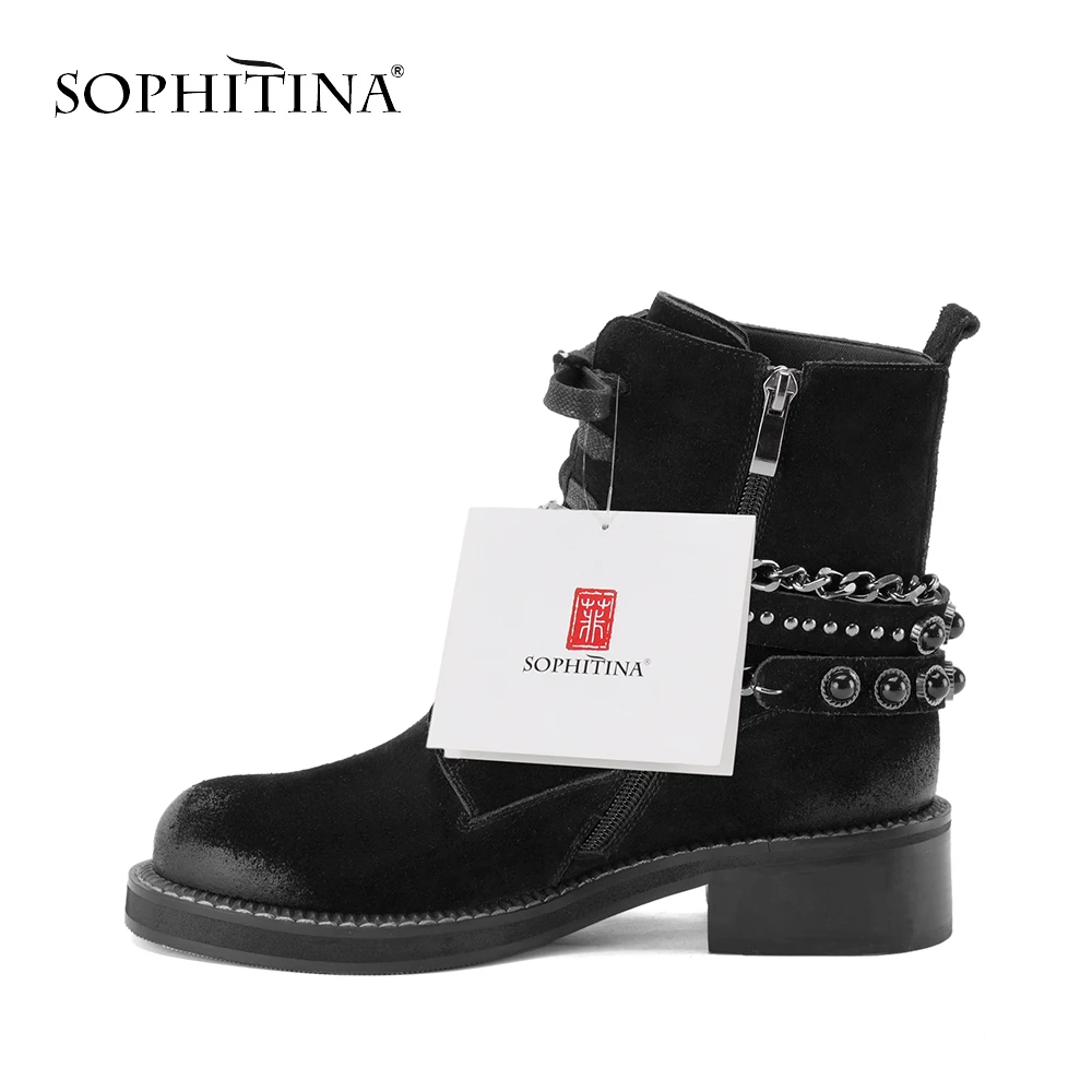 Женские мотоциклетные ботинки SOPHITINA однотонные мягкие полусапожки из