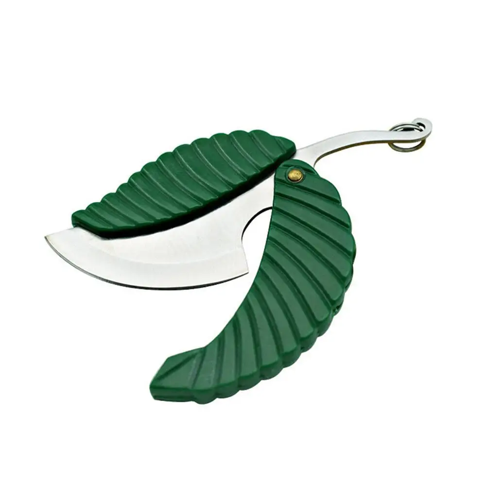 Многофункциональный нож из нержавеющей стали в форме листа, мини складной брелок, карманные ножи, выживающий нож для кемпинга на открытом воздухе, кухонный нож для фруктов - Цвет: Green