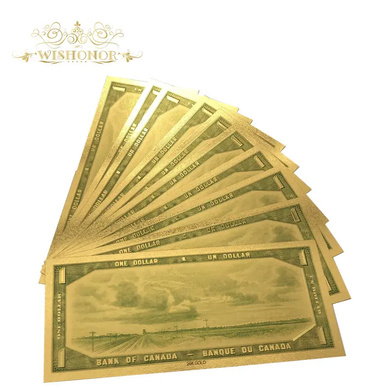 Подарочные сувениры для 10 шт./партия для канадских банкнот 1 доллар банкнота в 24 K золотой фольги бумажные деньги для подарков