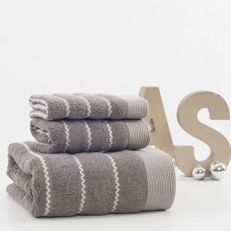 Wave Towel Set Cotton Face Bath Washclot 3pcs/Lot Bathroom Beach Toalla 70*140cm Adults playa serviette de plage