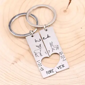 

Couple Set Key Chain Date Private Customized Jewelry Heart Shape For Couple Lover Gift Love Anniversary Souvenir Creative Gift