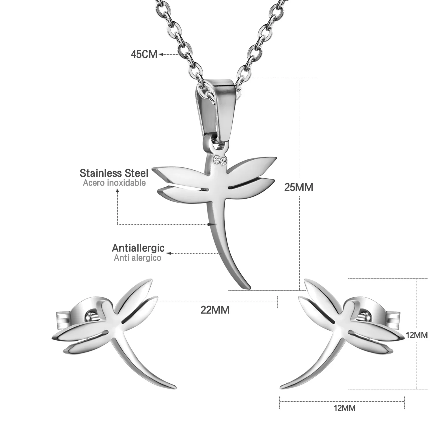 LUXUKISSKIDS Dragonfly style stainless steel Jewelry sets with CZ zircon Eye Earrings pendant costume jewellery set