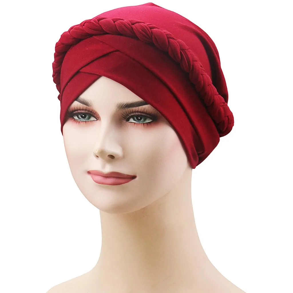 Мусульманские тюрбан шапочки под хиджаб Женская оплетка индийская шапка s мусульманская для женщин эластичный тюрбан шапка после химиотерапии шапка головной шарф обертывание тюрбан - Цвет: Бордовый
