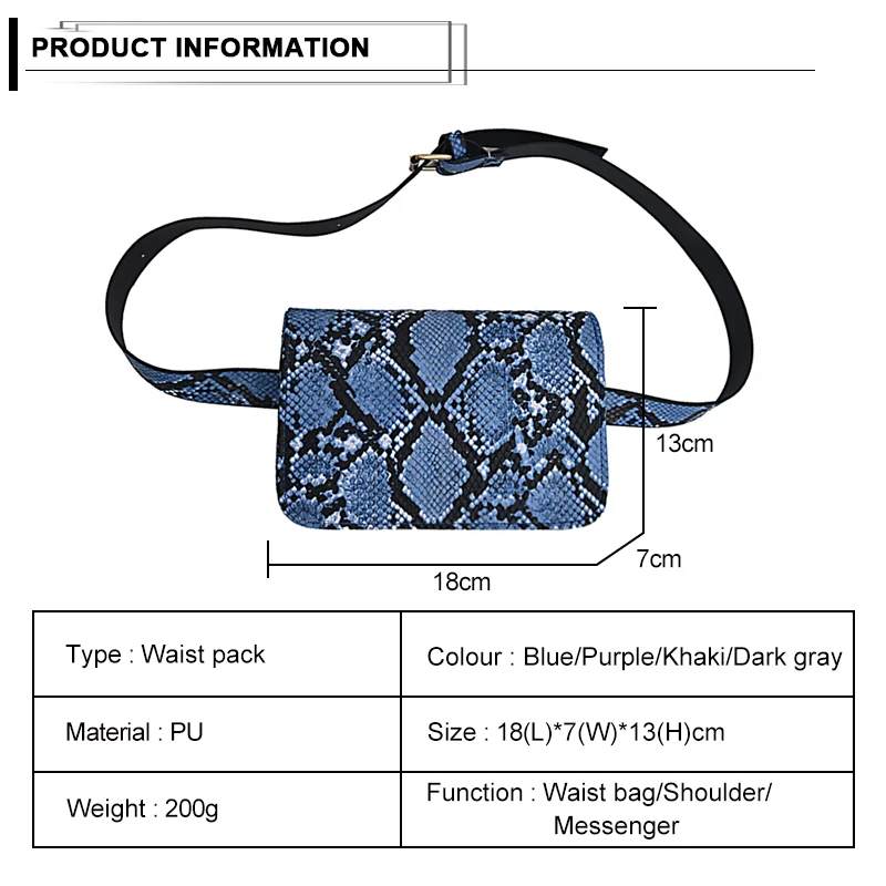 Новый Змеиный узор дизайн для женщин поясная краткое повседневное ремень чехол для телефона женские кошельки Сумочка-клатч Фанни Пак