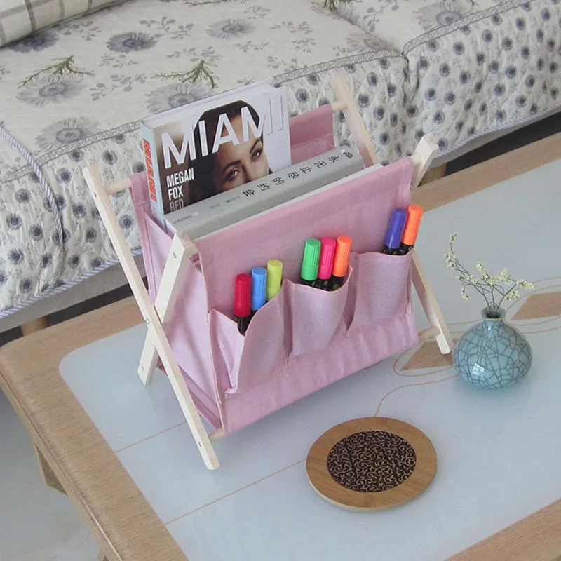 Fordable Office Storage Box Linen File Bookshelf Magazine Makeup Cosmetic Sundries Rack Desktop Basket Articles Organizer