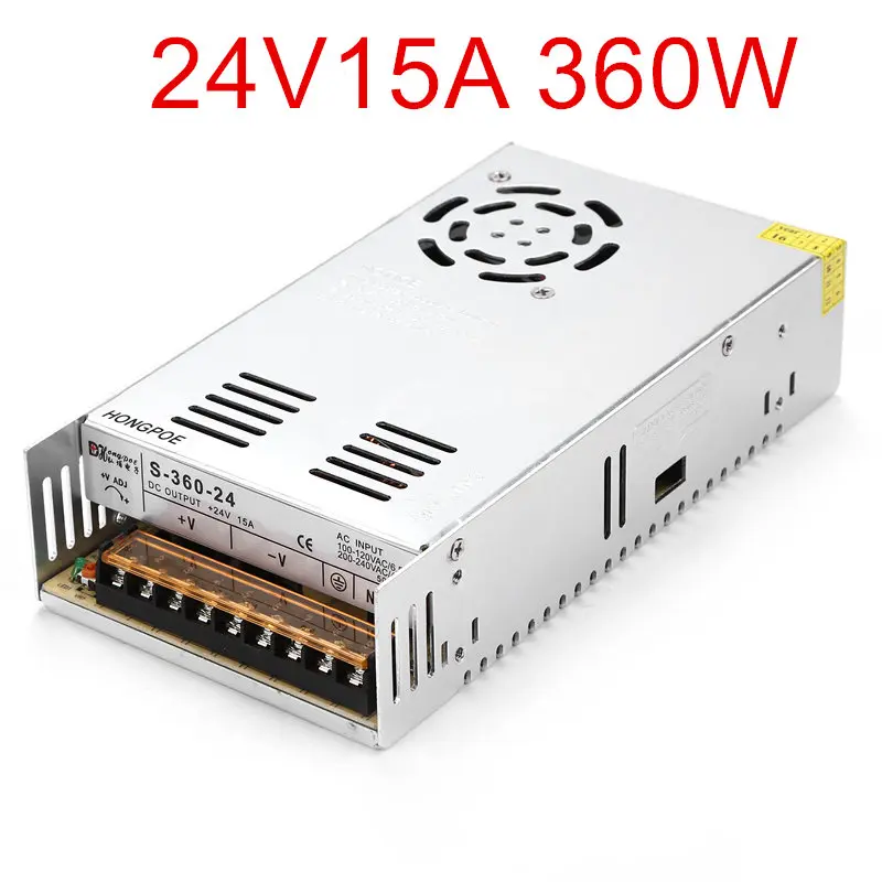 Ceny Najlepsza jakość 24V 15A 360W sterownik przełączania zasilania do taśmy LED AC 100 240V wejście do DC 24V
