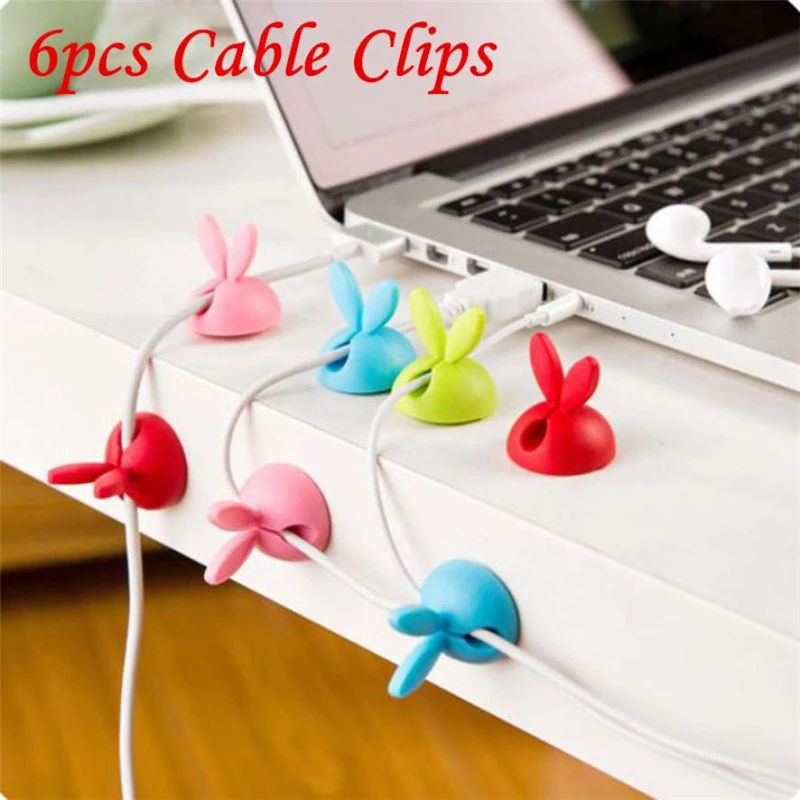 New Creative  6 x Cable Clip Desk Tidy Wire Drop Lead USB Charger Cord Holder Secure Table Wear-resistant hot sale Easy UseC022802