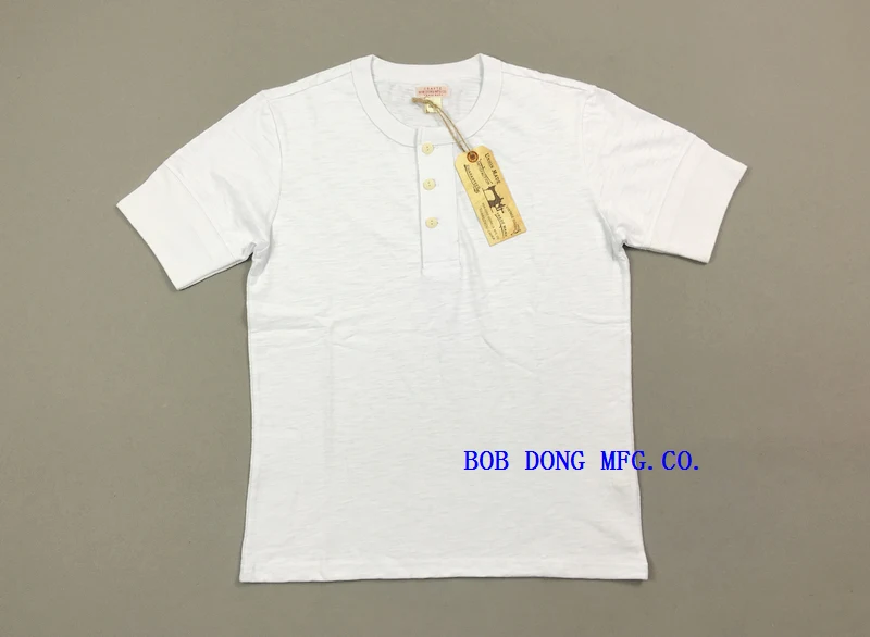 BOB DONG винтажные хлопковые футболки Хенли, ребристые манжеты, мужские белые футболки