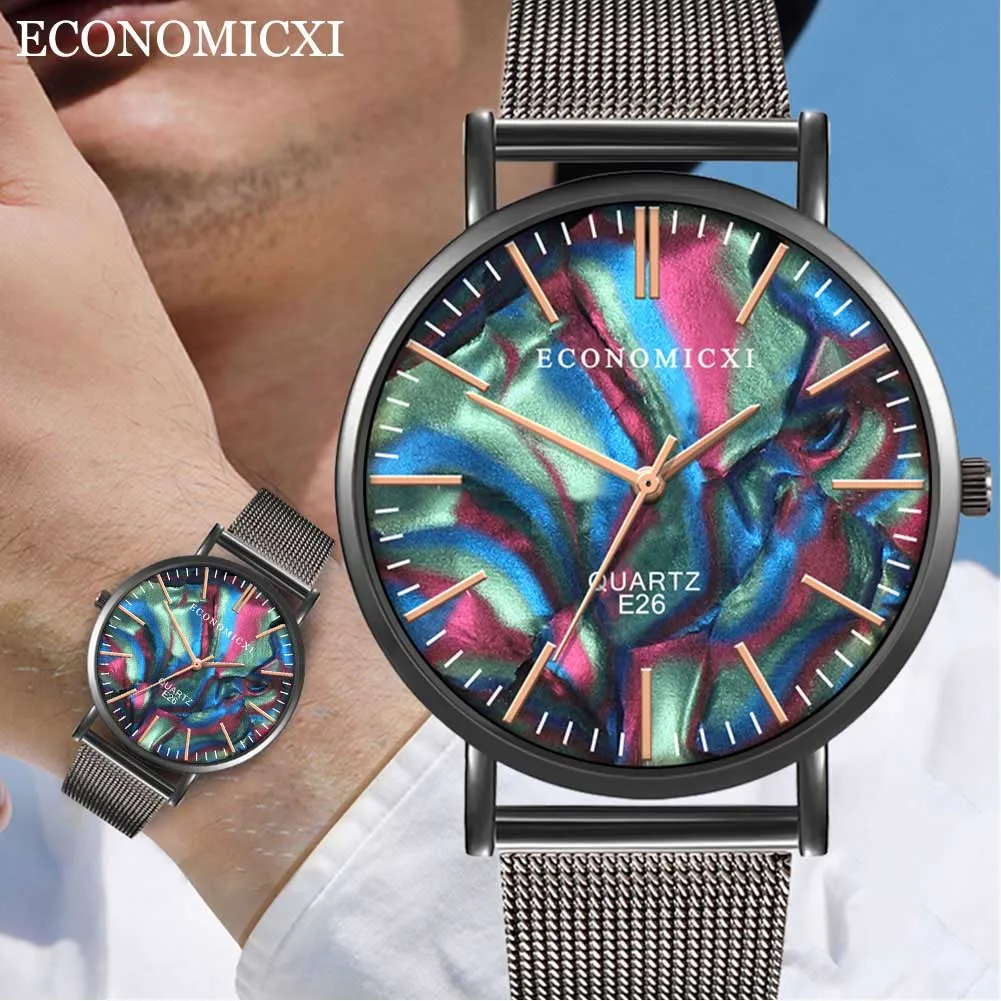 

Men Classic Quartz Analog Watch Black Dial with Net Pattern Strap TT@88