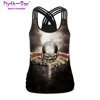 

Summer Women Sport Vest Skull 3D Print Yoga Shirts Running Vest Black Camisole Gym Fitness T-shirt Slim Tank Tops Workout Blouse
