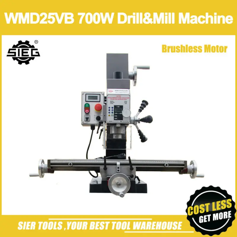 

WMD25VB Drill and Mill Machine/700*180mm Working Table/25mm Drill,16mm Mill Home DIY Machine