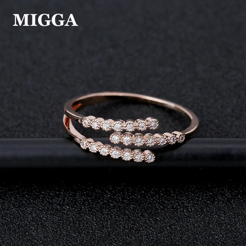 MIGGA нежное микро проложенное многослойное кольцо с кубическим цирконием для женщин розовое золото цвет CZ хрустальные украшения